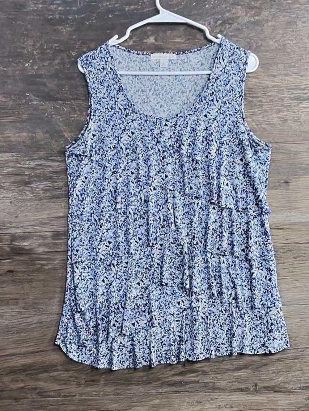 Westport 1962 Sleeveless Blue Floral Tiered Tank Top